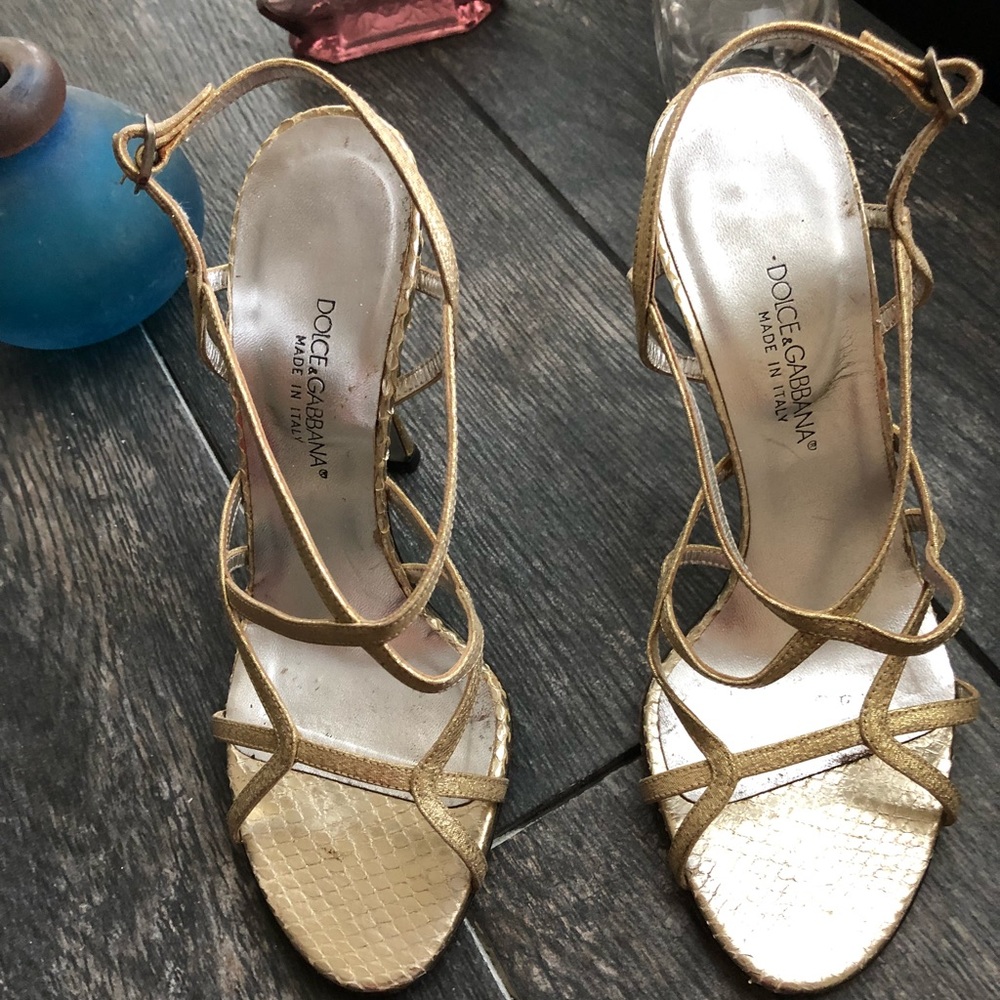 Dolce and Gabbana Gold Open Toe Heel Sandals